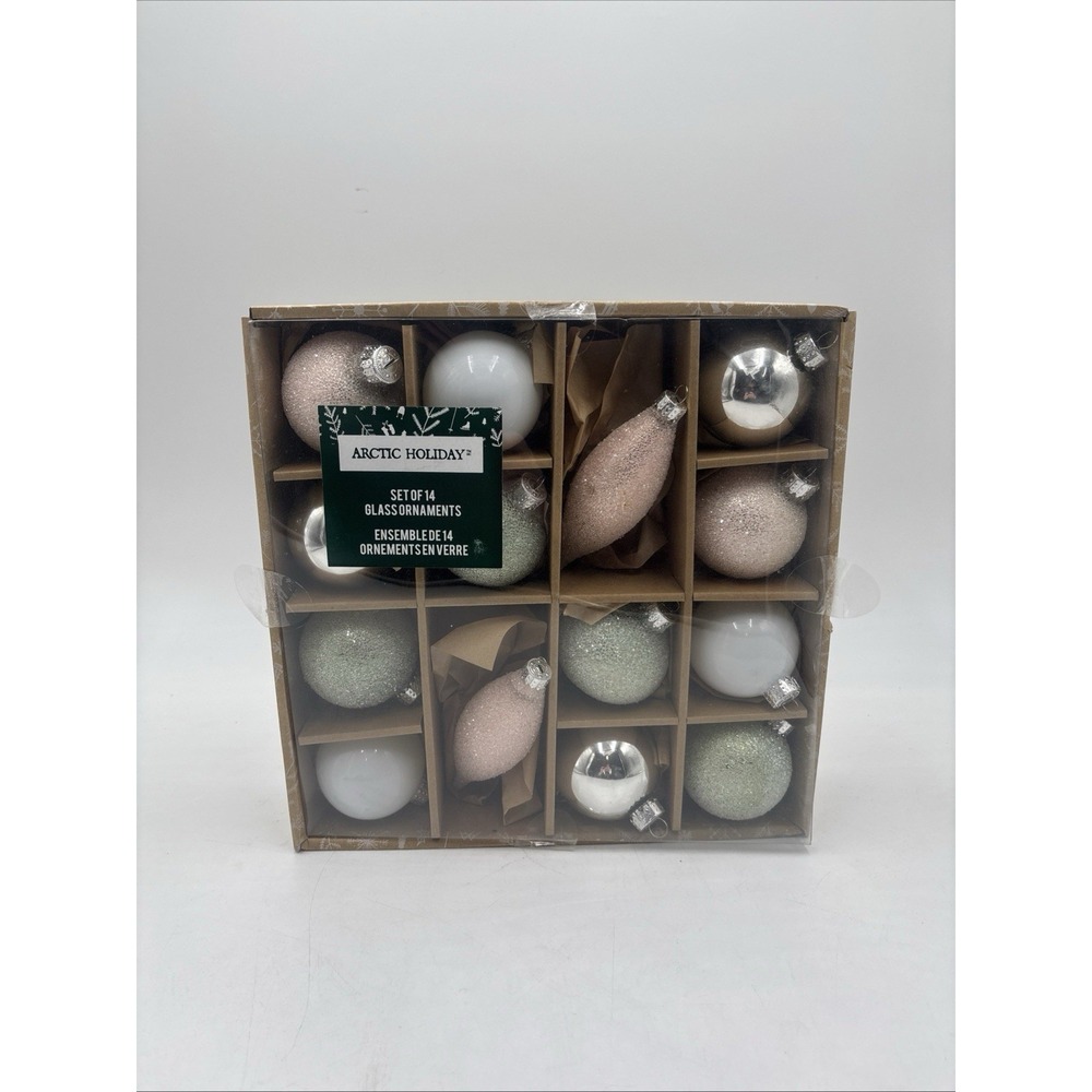 Arctic Holiday Ornaments Pastel Pink, Green, White Glitter.